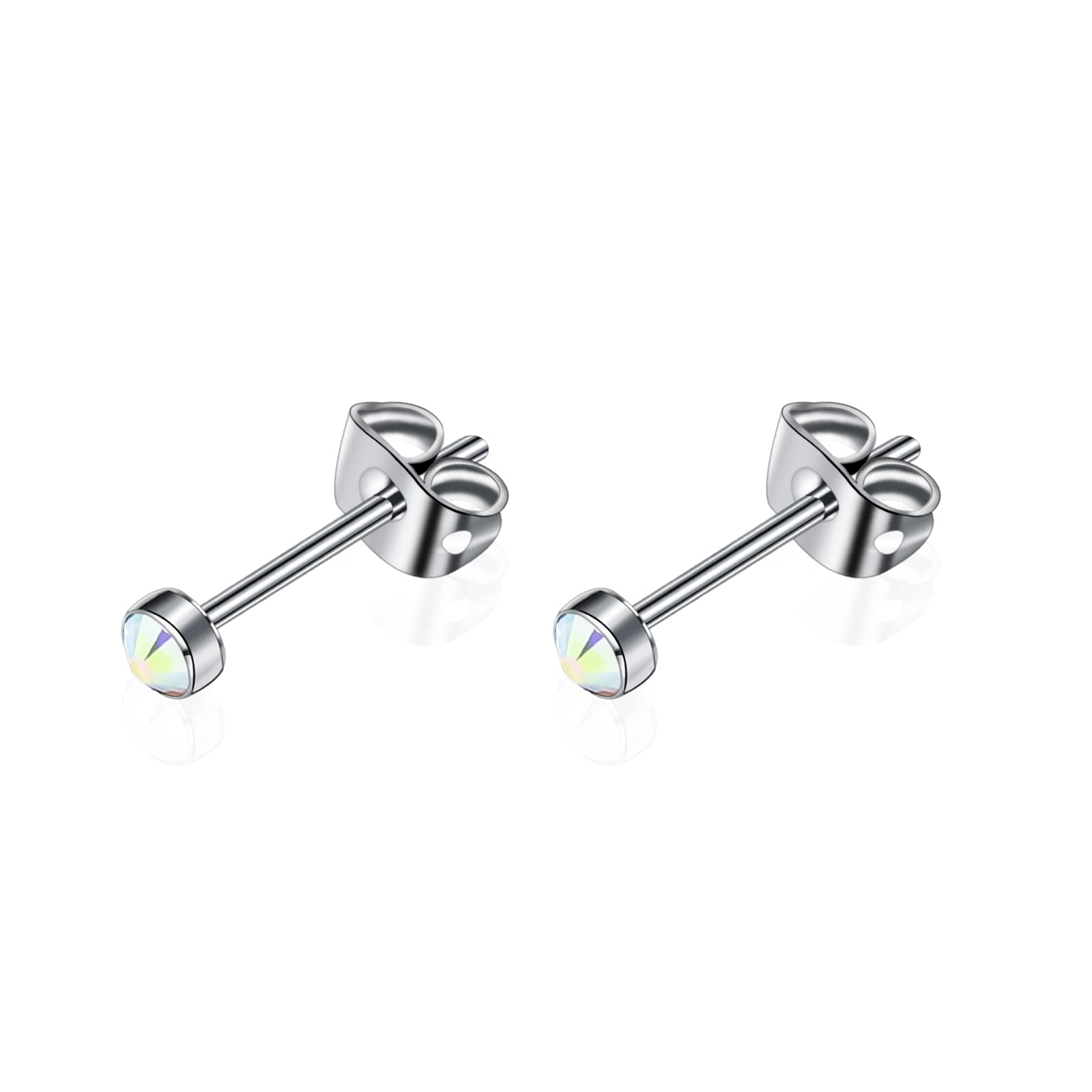 Artskin G23 Titanium Crystal Stud Earrings for Women Men Girls Hypoallergenic Nickel Free 3mm Dainty Elegant Classic Stud Earrings for Sensitive Ears (3MM, Crystal Aurore Boreale)