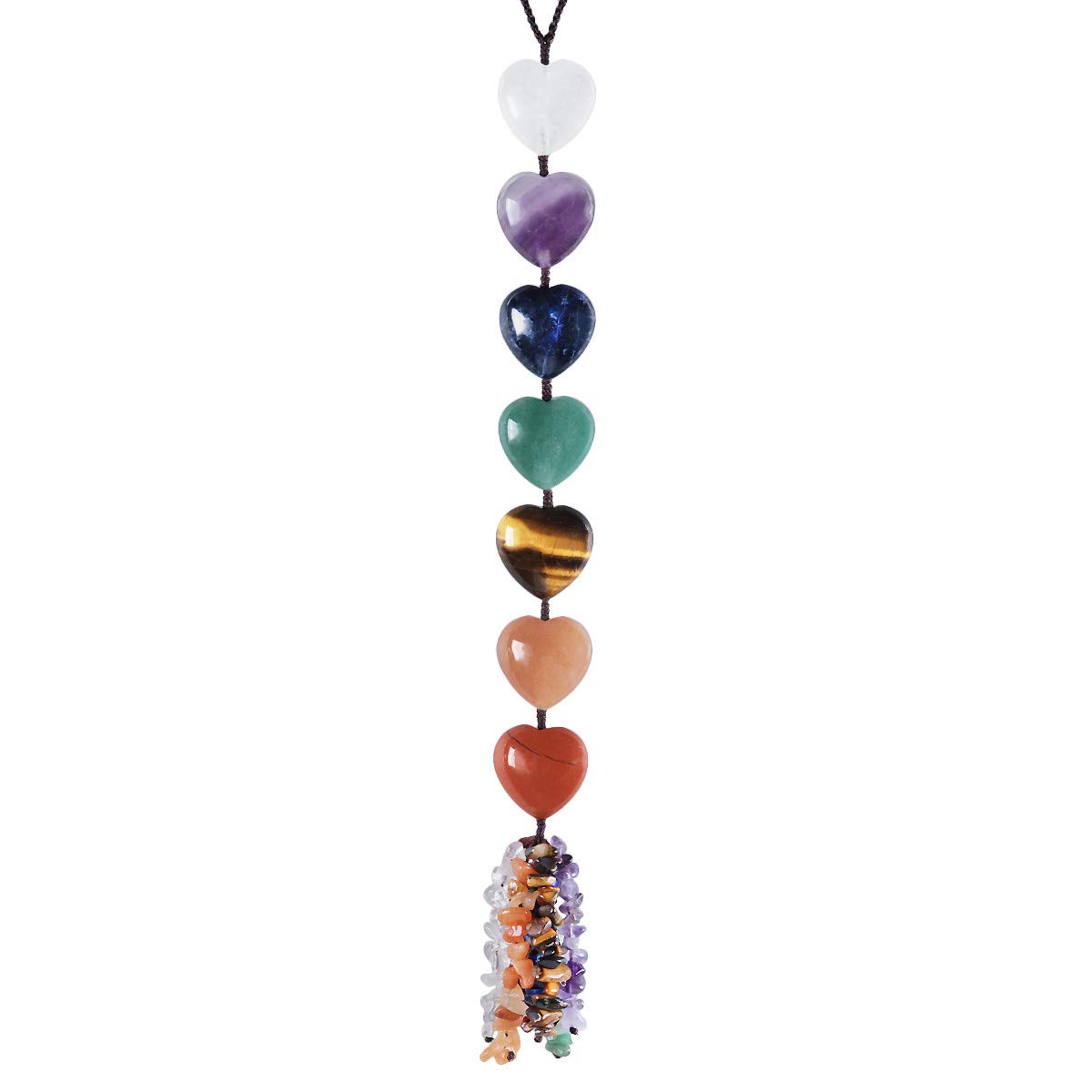 mookaitedecor 7 Chakra Healing Crystal Hanging Ornament for Car Home Window Decoration, Tumbled Gemstone Love Heart Shaped Wall Art Hanging Ornament Good Luck Gift for Reiki Chakra Yoga Meditation
