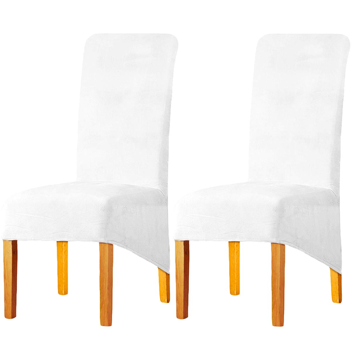 LANSHENG Velvet Dining Chair Covers, Stretch High Back Chair Seat Protector Slipcovers, Washable Removable Kitchen Chair Covers for Dining Room (White, Set of 2)
