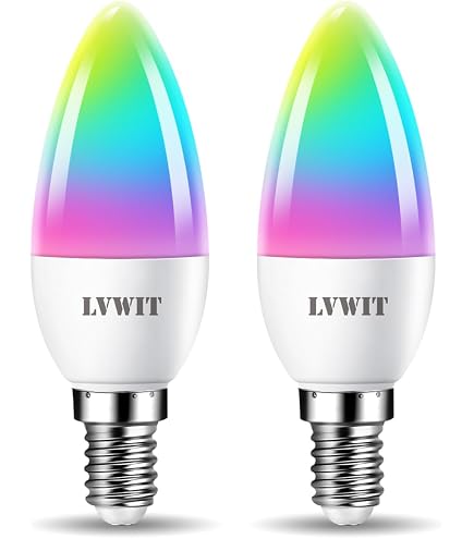 KLG E12 RGB LED Bulb With Remote – Dimmable T4 Candle Light, 2.5W 120V (25W Equivalent), Warm/Cool White + 12 Colors, 4 Modes, Memory & Sync