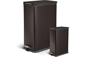 Home Zone Living 12 Gallon and 2.5 Gallon Kitchen Trash Can Combo Value Set, Slim Body Stainless Steel Design, 45 Liter and 9.7 Liter Capacity, Black