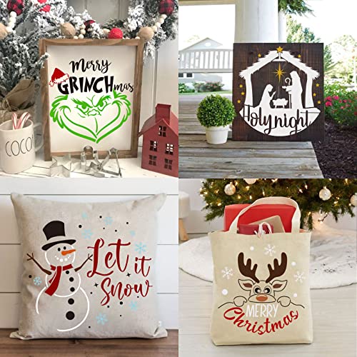 9Pcs Christmas Stencils Reusable, 12X12 Inch Round Large Christmas Stencils for Painting on Wood Sign Front Door Hanger Xmas Home Decor