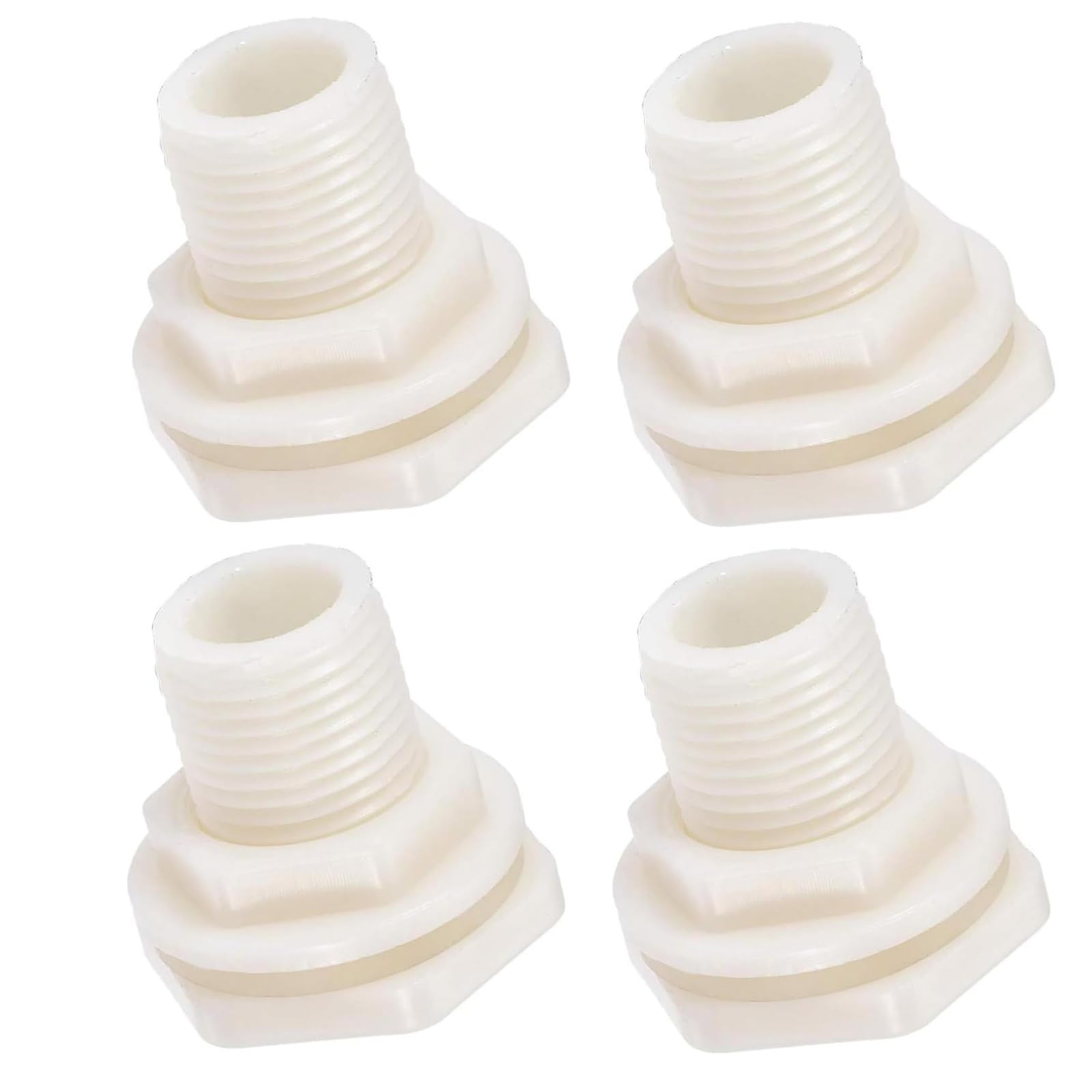 TOP-VIGOR 4Pcs Bulkhead Fitting, G1/2 Female 1.5 Male Tube Adaptor Pipe Fitting with Silicone Gasket, for Water Tanks, PVC, White