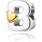 PARCOM S925 Sterling Silver Charms for Bracelets and Necklaces,Letter Charms A-Z for Bracelet Necklace with Golden Heart Initial Beads Pendant Jewelry Bracelets for Women Birthday Ceremony, perfect Valentine's Day gift