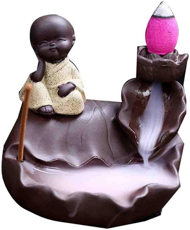Redson Backflow Incense Burner Holder,Purple Clay,Waterfall Effect,Handmade for Home Decor/Tea Room Decor/Tea Room Decor with10 Free Incense Stick Cones (E 105x95mm)