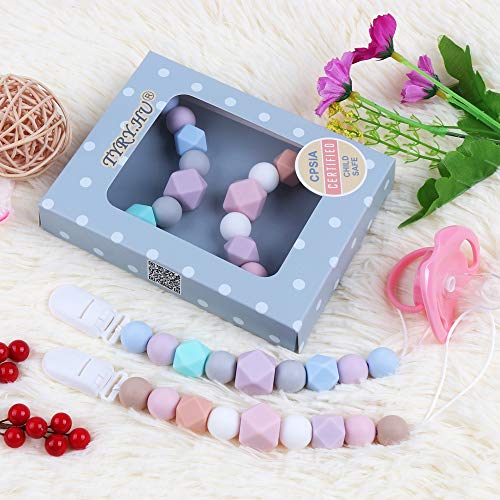 image for TYRY.HU Pacifier Clip Soother Chains for Baby Girls(2 Pack), BPA Free 