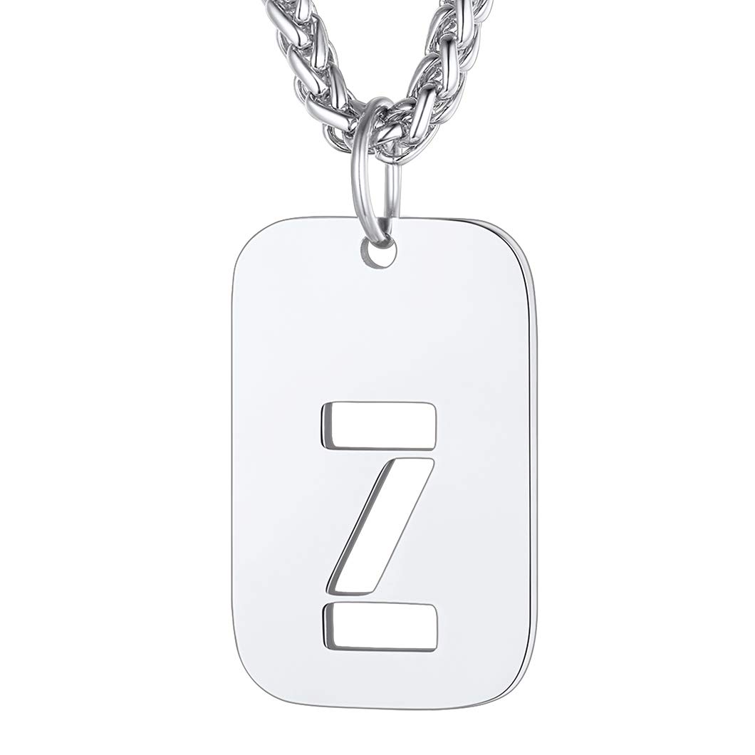 Richsteel Mens Dog Tags Necklace Initial Z Pendant Letter Neckless for Men