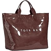 KAMEILONG Women's Large PVC Tote Bag Letters Print Handbags Paper Shoulder Bag Clear Shopping Hobo Bag