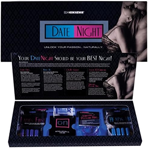 SxScience Date Night Kit w/Water Based Lube, Heads Up for Him, Ladies First for Her, On Arousal Oil for Her, and Vibrating Pleasure Ring