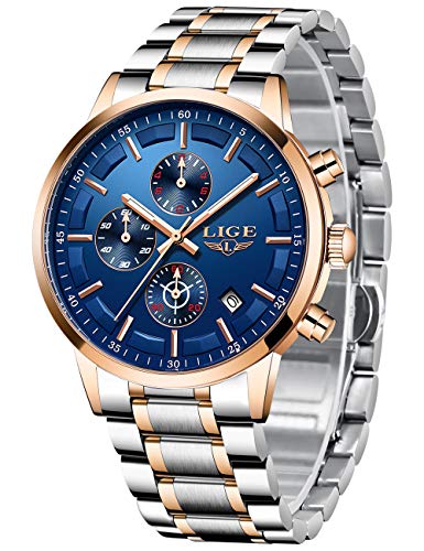 LIGE-Hombre-Reloj-Elegante-Deportes-Reloj-de-Cronografo-de-Cuarzo-Analogico-Impermeable-con-Moda-Negro-Pulseras-de-Acero-iInoxidable