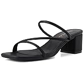 Shoe'N Tale Strappy Heels For Women Low Chunky Block Heel Heeled Sandals Square Open Toe Slip On Slides Mules
