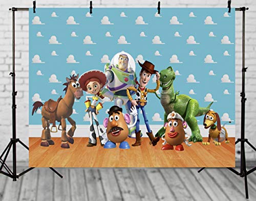 ERIC 7x5ft Cartoon Toy Story Blue Sky White Clouds Backdrop Kids Birthday Party Boy Baby Shower Background Step and Repeat Dessert Table Banner Photo Studio Photography Props LF-090