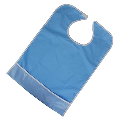 MagiDeal Adult Washable Bib Clothes Protector with Crumb Catcher - Blue