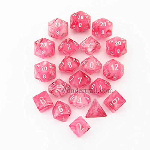 Chessex Dice: Ghostly Glow Pink/Silver Bag of Dice (20)