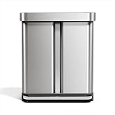 simplehuman 58 Liter / 15.3 Gallon Rectangular Dual Compartment Recycling Step, Brushed Stainless Steel with Soft-Close Plastic Lid Kitchen Trash Can