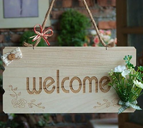 Buzede Wood WELCOME Sign for Store Cafe Bar Shop Mall Door Window Decorative Welcome Hanging Sign Board