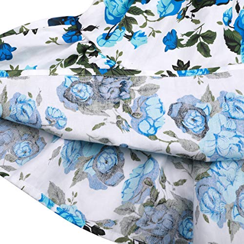 image for Flofallzique Vintage Floral Blue Girls Dress Baby Backless Easter Sund
