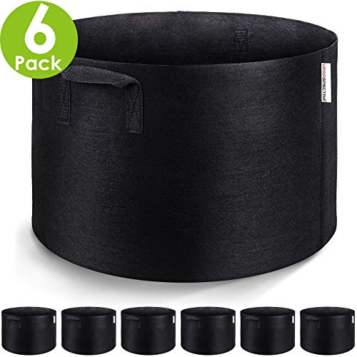 VIPARSPECTRA 6-Pack 10 Gallon Grow Bags – Thickened Nonwoven Aeration Fabric Pots Container with Heavy Duty Durable Handles for Garden Indoor Plants