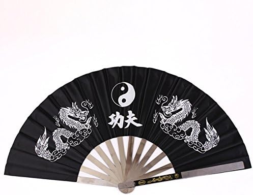 New Chinese Dragon Stainless Steel Frame Tai Chi Martial Arts Kung Fu Fan Black