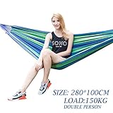 Baskety Portable Outdoor Hammock Hang Bed Travel Camping Swing Canvas with Backpack ( Blue 280*100 CM (2 Person) 150 kg)