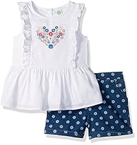 Little Me Baby Girls' 2 Piece Sleeve Woven Short Set, Blue Floral, 12 Months
