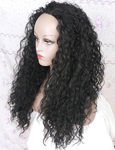 Layered Long Curly Half Synthetic Wig for Women Black Hair Replacement Wigs 22 Inch