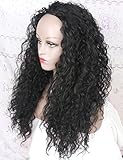 Layered Long Curly Half Synthetic Wig for Women Black Hair Replacement Wigs 22 Inch