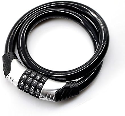 Outamateur 4-Digit Password Bike Cable Lock - Mountain Bike Steel Wire PVC ABS Coating Security Anti-theft Anti-cut Self Coiling Cable Lock - Cable Length: 50cm/1.64ft, Black