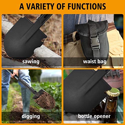 FullLit Folding Shovel, Camping Shovel (24.21''), Survival Multitool, with Pickaxe, Lightweight
