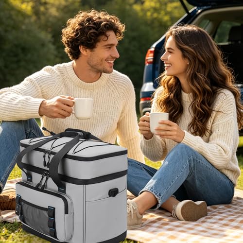 Youngoa Nevera Portatil, 40L Grande Doble Nevera Playa Plegable, Bolsa Térmica Isotermica Portátil e Impermeables para Picnic