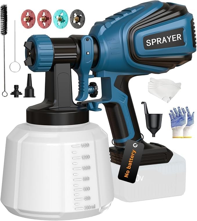 Photo 1 of Cordless Paint Sprayer for Dewalt 20V MAX Battery Electric Spray Paint Gun with High Capacity Container Easy to Clean for House Painting Blue(Not Include Battery)