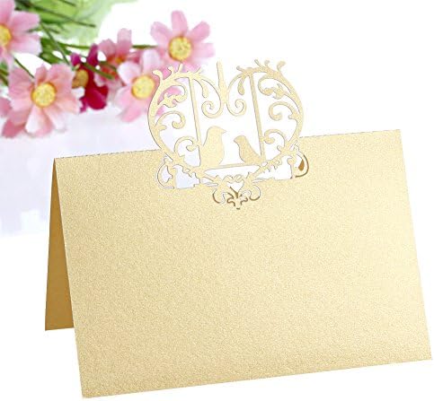 Tairacy 50Pcs Wedding Lovebirds Place Name Cards Personalised/Tableware/Seating Decor, 5 colors (Golden)