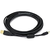 Monoprice USB 2.0 Type-A Male to Mini Type-B 5pin Male Cable - With Ferrite Core, Gold Plated, 28/24AWG, 15 Feet,Black