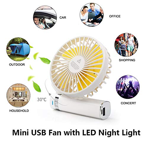Yifei Mini Handheld Fan Foldable Portable Personal Fan with LED Night Light 3 Speed Desk Stroller Table Fan with USB Rechargeable Battery Operated Electric Fan for Office Room Outdoor Indoor (Yellow) - Thumbnail 3