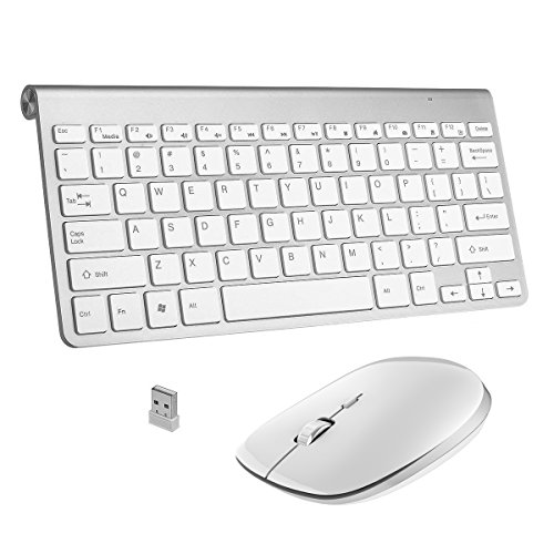 Wireless Keyboard and Mouse with Whisper-Quiet Keys Mini Slim Portable for Laptop Notebook PC Computer Windows OS Android - Silver (G1-AZNN-ZMEU)