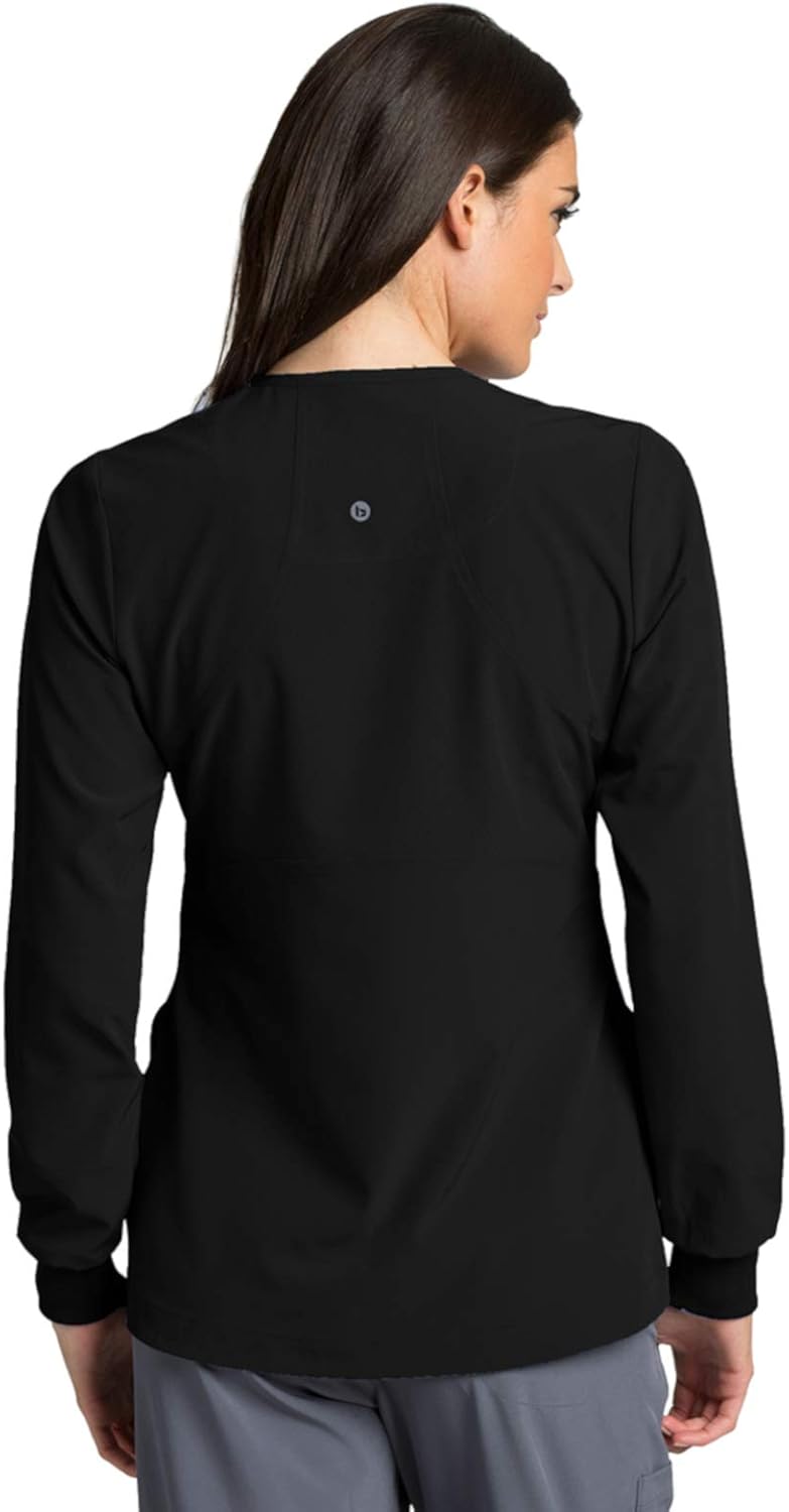 Barco ONE 4-Pocket Jewel Neck Snap Warm-Up Scrub Jacket for Women: Clothing