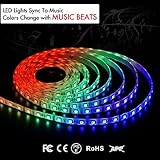 Atker Led Strip Lights Sync To Music, 12V Music Sync Waterproof 16 Colors RGB LED Strip Lights 16.4ft Flexible With 3M Tape/ 300 LED SMD 5050/IR Controller, DIY Christmas Party &amp; Decoration