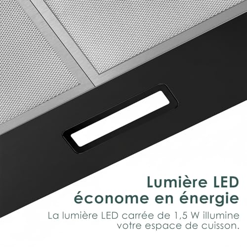 Soonye Extractor Hood 60 cm Class A, Kitchen Hood 350m³/h, Drain or Recycle, Carbon Filter Included, Wall Hood, Black