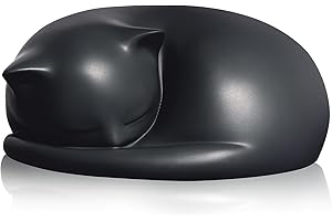 FUFYUKEY Cat Urn, Black Resin, Sleeping Kitty Pet Memorial Keepsake Funeral Urn for Cats Ashes, Up to 8kg, 7.87 x 7.87 x 3.15 inches
