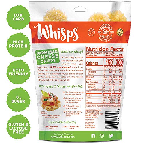 Whisps Parmesan Cheese Crisps | Keto Snack, No Gluten, No Sugar, Low Carb, High Protein | 2.12oz (4 pack)...