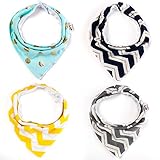 Bekith Baby Bandana Drool Bibs, Unisex 4-Pack Absorbent 100% Organic Cotton, Cute Baby Gift for Boys & Girls