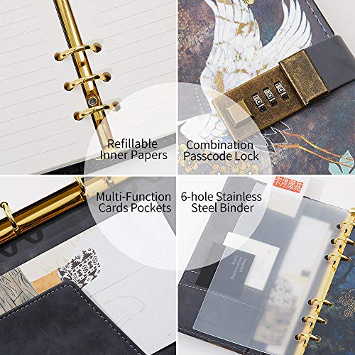 Diary With Lock A6 Small Locking Diary for Adults PU Leather Binder Locking Journal Notebook 6