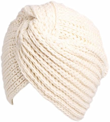 MTFS Women's Winter Stretchy Tied Turban Head Wrap Indian Headband Cashmere Wool Cap (Beige)