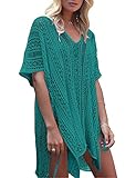 shermie Swimsuit Cover ups for Women Women's V-Neck Hollow Out Swimwear Swimsuit Cover Ups Knitted BeachCover Ups Dresses Green