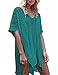 shermie Women's V-Neck Hollow Out Swimwear Swimsuit Cover Ups Plus Size Short Loose Knitted Beach Dresses (One Size, Green)