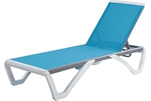 Kozyard Patio Chaise Lounge Chair - Full Flat Alumium & Resin Legs, Outdoor Reclining Adjustable Chair for Sunbathing, Beach, Patio, Lounge Set or Patio Table(Aqua Textilence W/O Table)