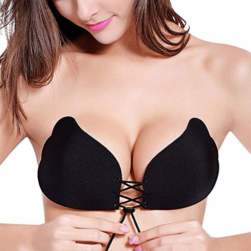 Yangshine Women's Strapless Push Up Bra Self Adhesive Invisible Backless Bra (Black)(A cup)