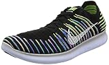 NIKE Men's Free RN Flyknit, Black/White-Volt-Blue Lagoon, 13 M US