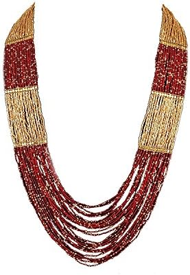 VVS Jewellers Red &amp; Golden Beads Ethnic Traditional Indian Bollywood Strand Women Necklace Set