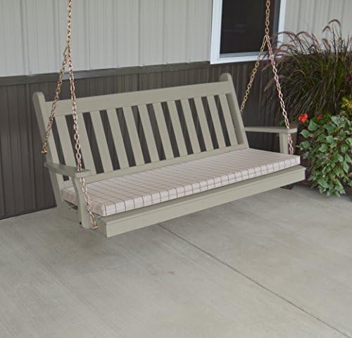 Aspen Tree Grey Porch Swing 5' Mission Style Amish Hanging Swings - Patio Pergola Wooden 2 Person Seat Swinging Bench - 5 Foot, Traditional English